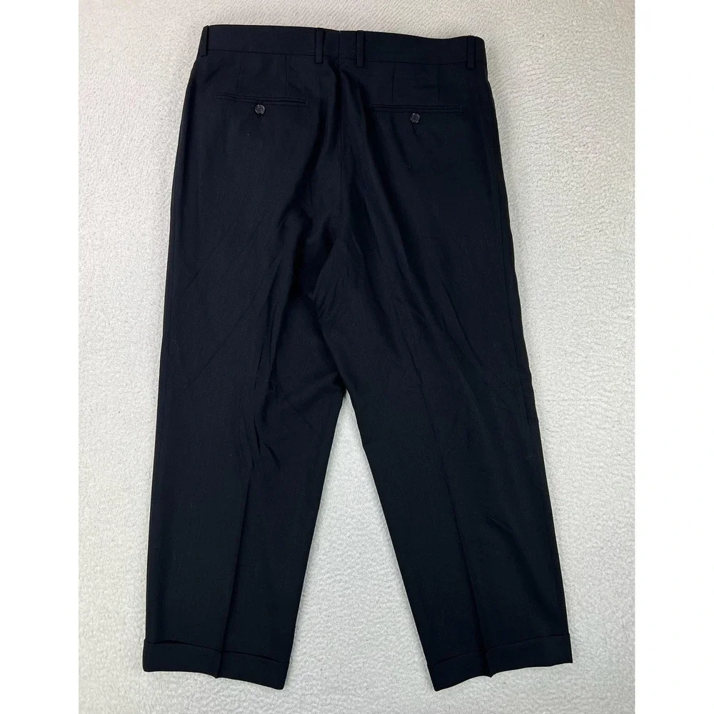 Hugo Boss Dress Pants Mens 36x27 Black Wool Pleated Cuffed Einstein USA